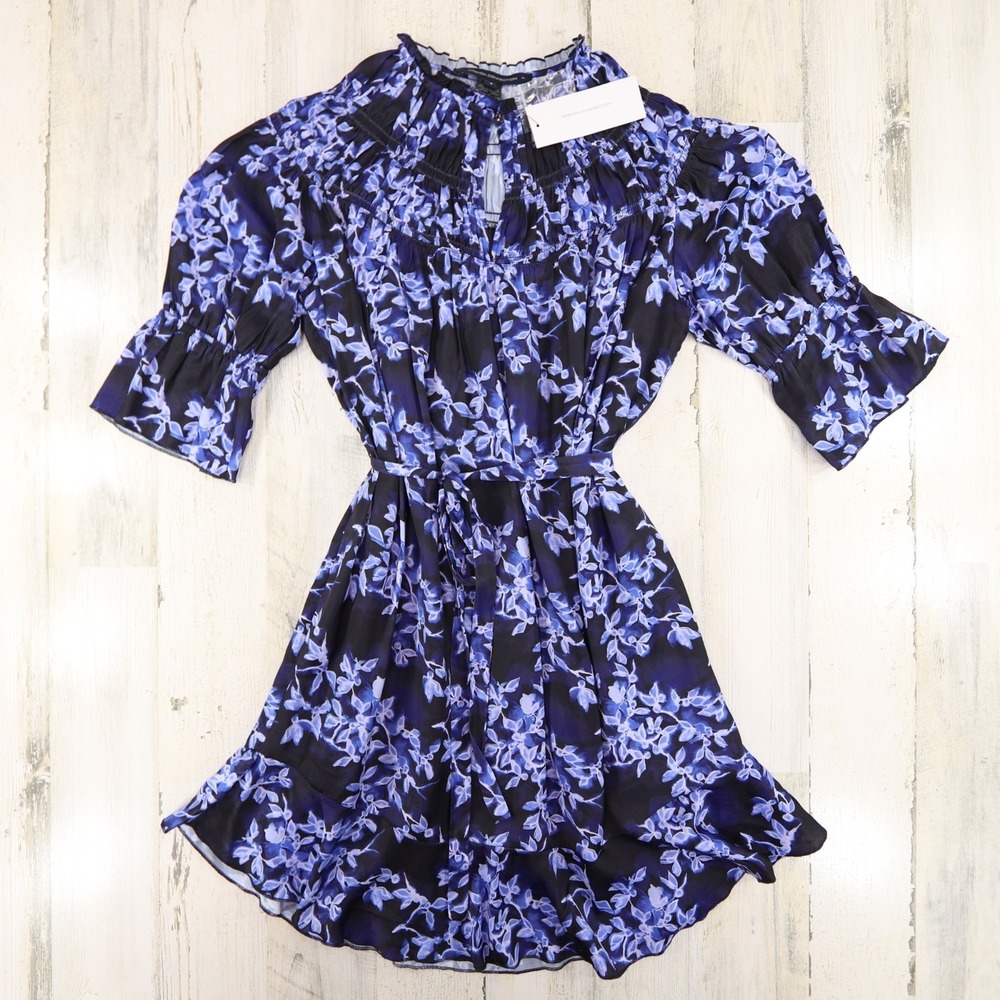 French Connection Dress Womens Small Dionne Floral Gathered Keyhole Neck NEW
